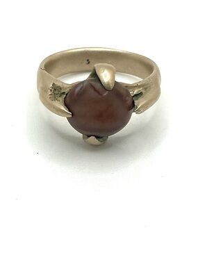 Vintage Tuareg style carnelian ring Saharan tribal silver tone artisan size 8.5